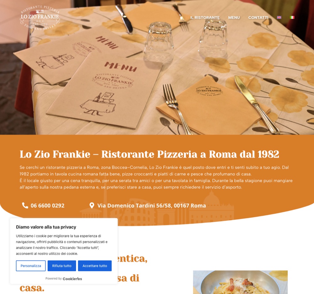 Anteprima del sito del ristorante Lo Zio Frankie
