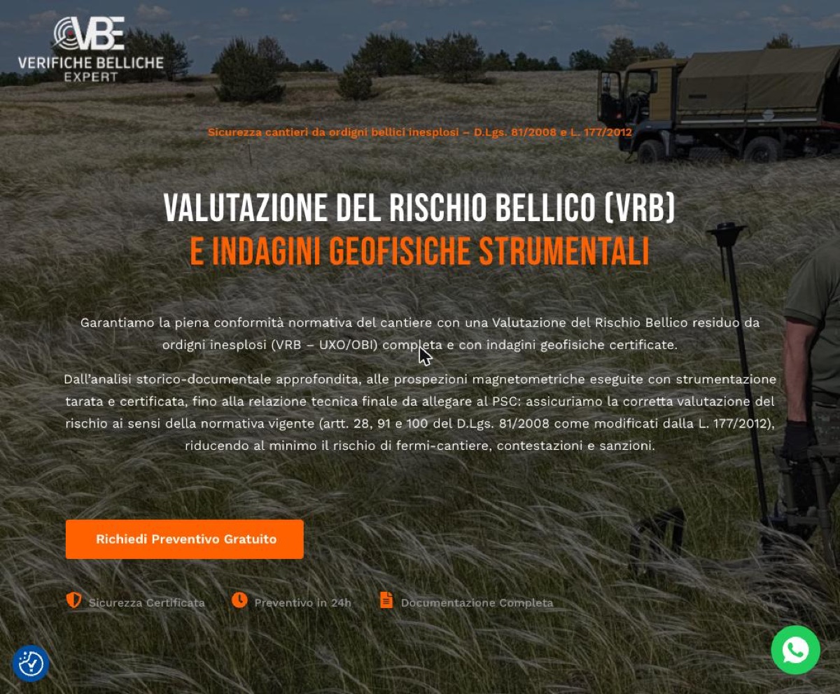 Anteprima del sito Verifiche Belliche Expert